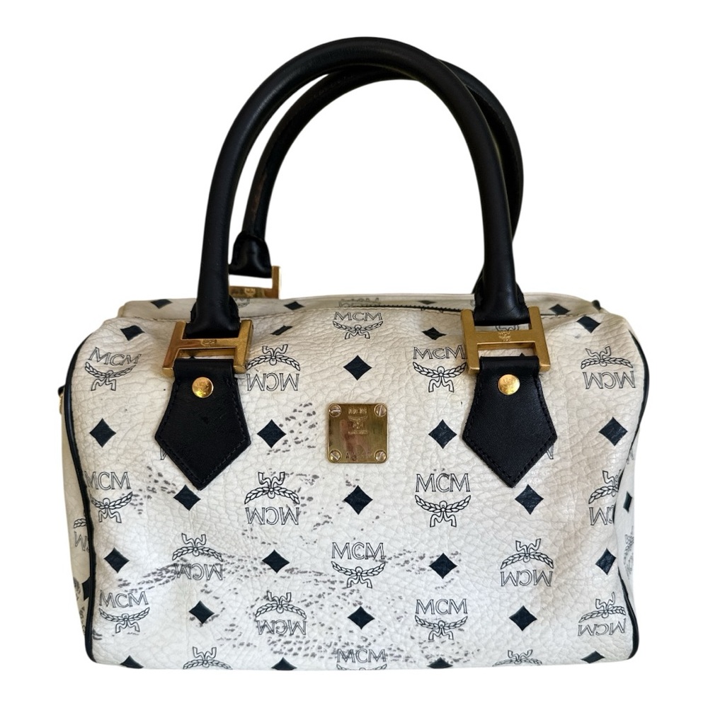 💯 authentic MCM Bag Boston bag white and navy
